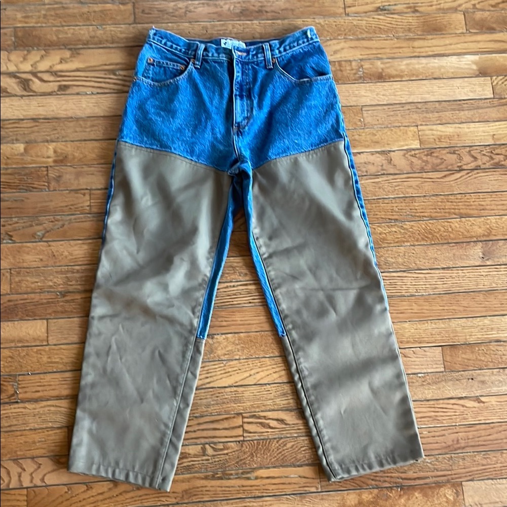 Men's Blue and Tan Jeans